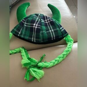 St Patrick’s Green Plaid Viking Hat With Green Braids